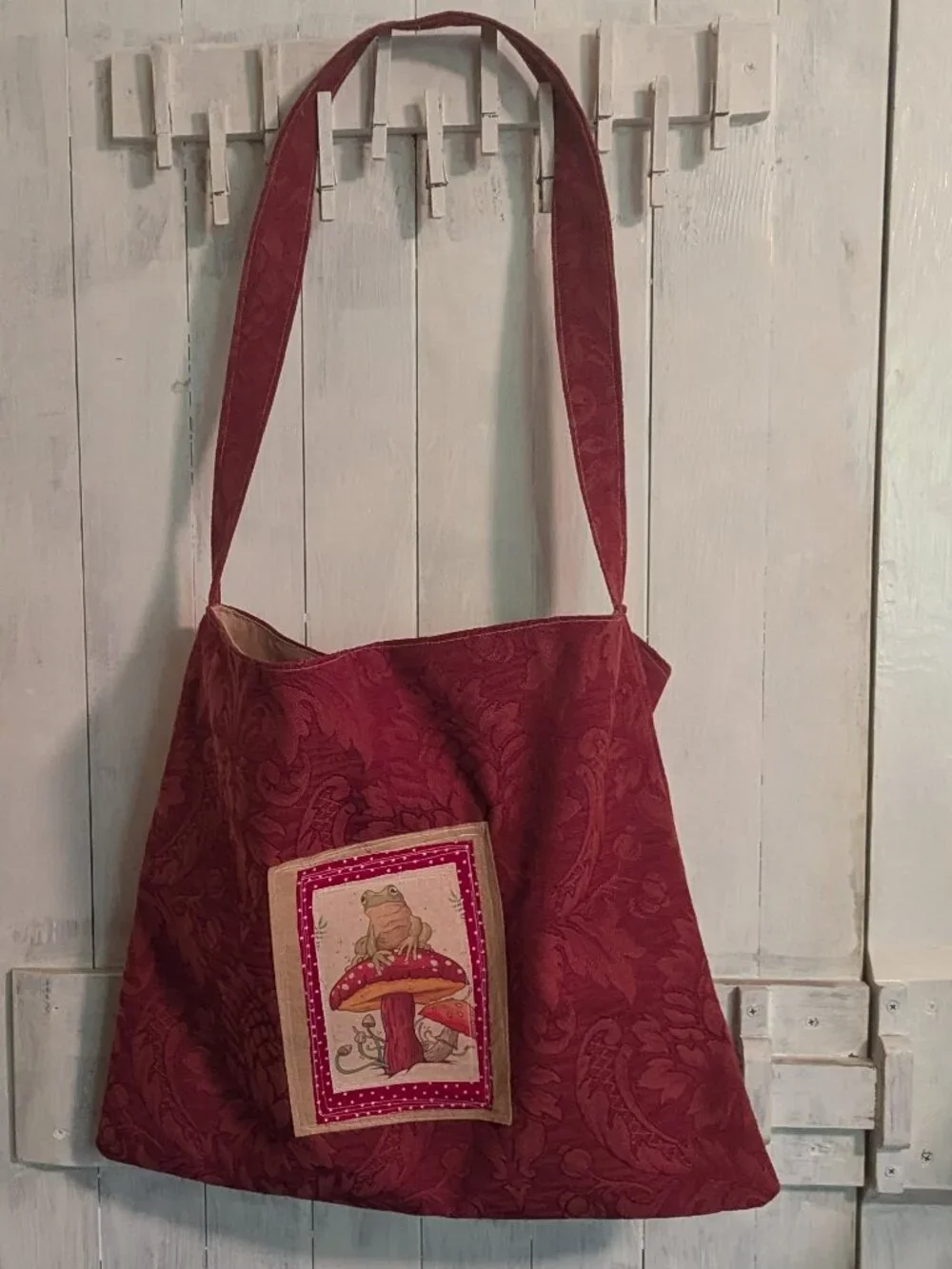 Frog On Toadstool Large Tote Bag lined with cotton